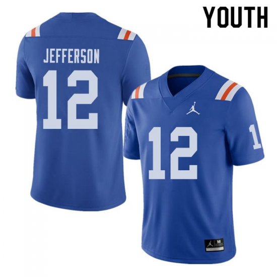 Youth Florida Gators #12 Van Jefferson NCAA Jordan Brand Royal Throwback Alternate Authentic Stitched College Football Jersey SHJ4262MB